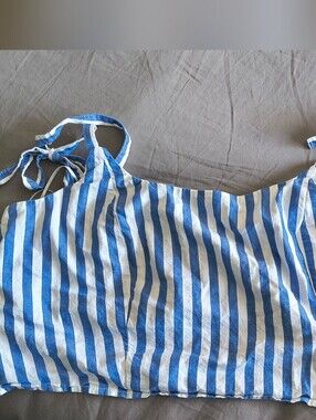 Old Navy Blue and White Striped Tie-Shoulder Tank